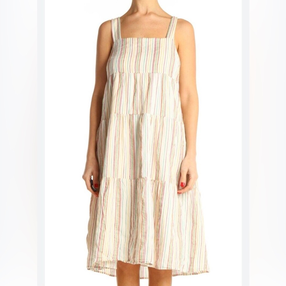 Madewell Button-Back Tiered Dress in Textural Rainbow Stripe